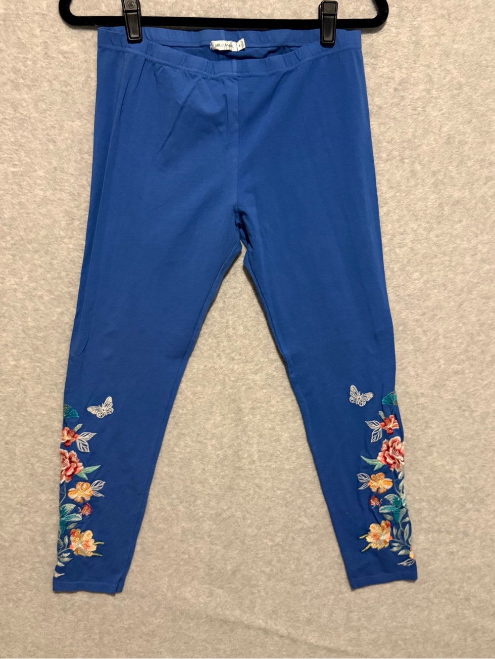 Johnny Was Royal Blue Leggings with Floral & Butterfly Embroidery
